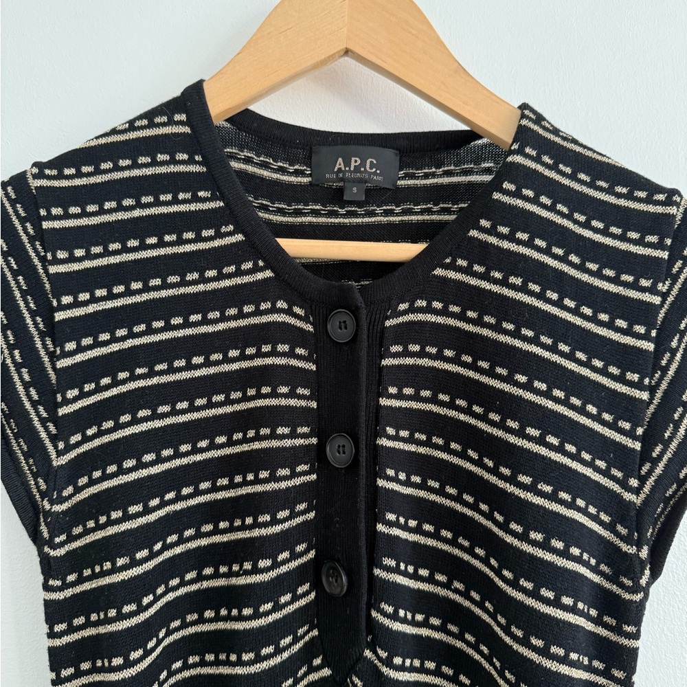 A.P.C. Navy snd metallic gold knit dress